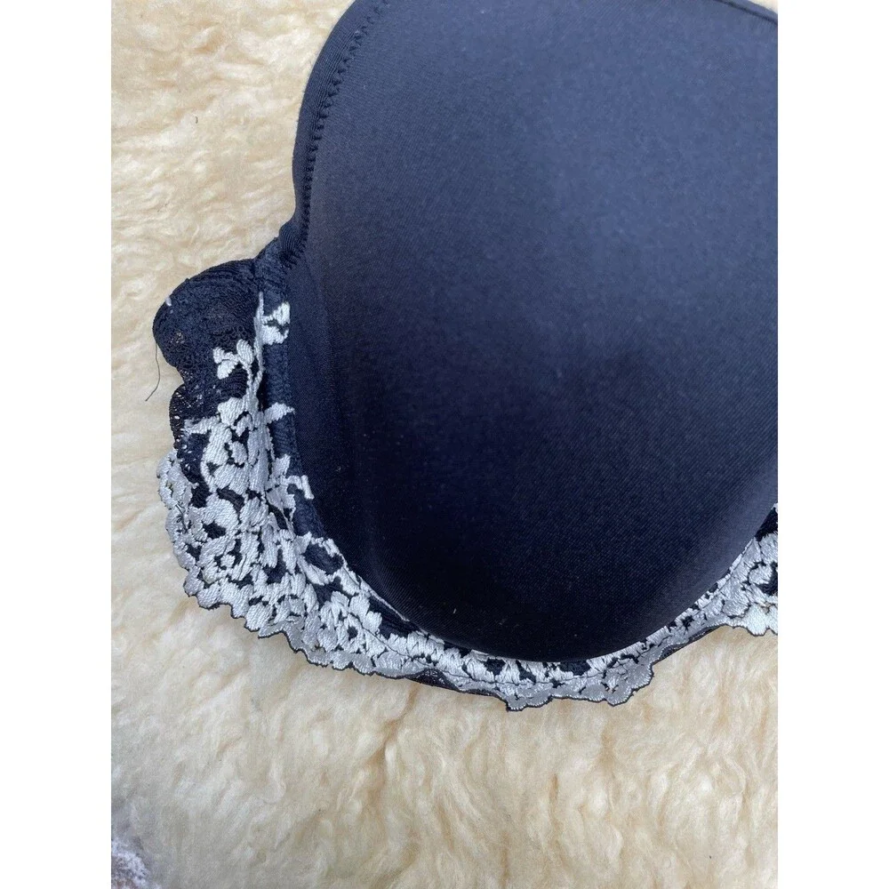 Wacoal 38C Embrace Contour Underwire Bra 853191 Black Cream Lace Floral